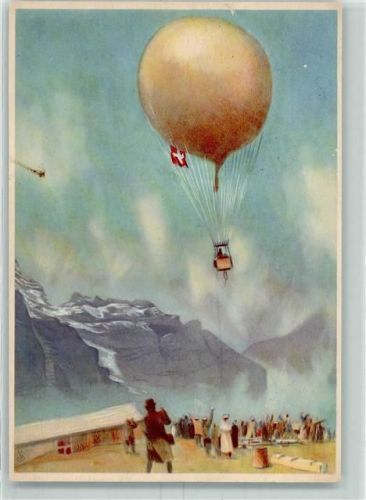 3823 Eigergletscher Lithographie Ballon Stella Eduard Spelterini Aero-Club der Schweiz - Helft unsern Fliegern!