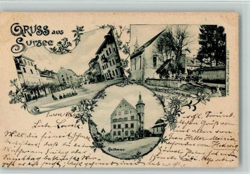 6210 Sursee 1899 - Gruss aus - Rathaus, Klosterkirche, Marktplatz