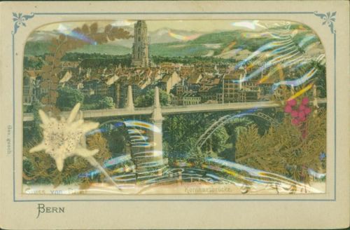 3000 Bern Berne - echtes Edelweiss hinter Folie mit Einrissen