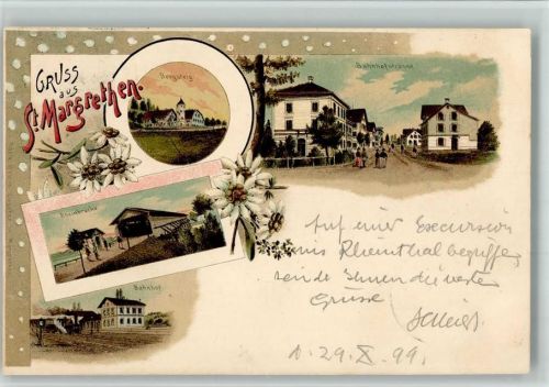 9430 St. Margrethen SG 1899 BOAKC Bahnhof Bahnhofstrasse Lithographie