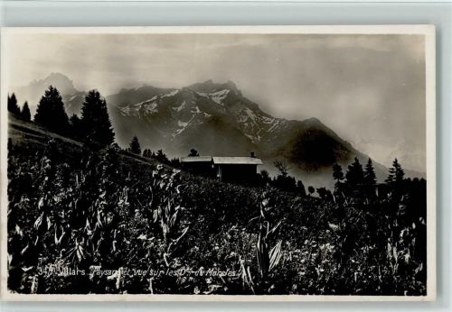 1884 Villars-sur-Ollon - Paysage et vue sur les Dents de Morcles