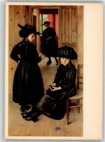 sign. Giron Charles Walliser Mädchen zum Kirchgang gerüstet Pro Infirmis Schweiz Künstlerkarte