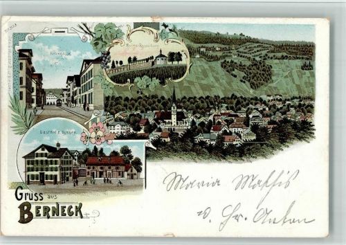 9442 Berneck 1913 BOAKC Lithographie Neue Gasse Gasthaus Zum Ochsen Ruine Rosenburg