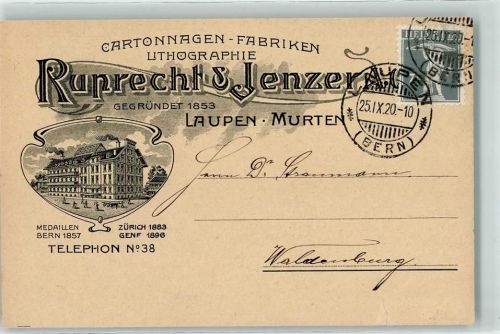 3177 Laupen BE 1920 Gebrauchsspuren Keine AK Reklame Zahlungsbestätigung Ruprecht und Jenzer