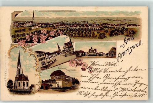 8580 Amriswil Gebrauchsspuren Kirche Schloss Hagenweil Lithographie