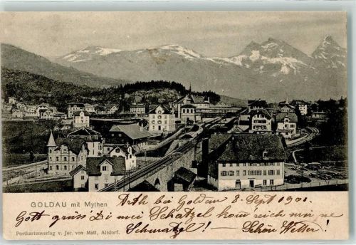 6410 Goldau 1901 - mit Mythen Bahnhof Bahnlinie Eisenbahn