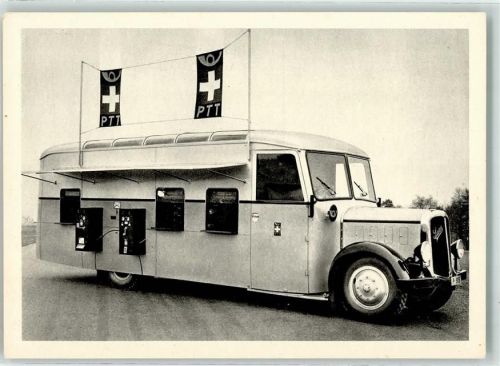 Fahrbares Automobil-Postbureau auf Saurer-Chassis Postkutsche Schweiz Foto AK