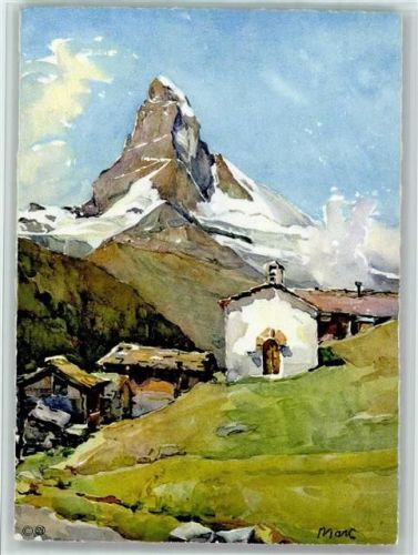 Matterhorn VS Künstlerkarte Findelen mit Matterhorn Sign. Marc
