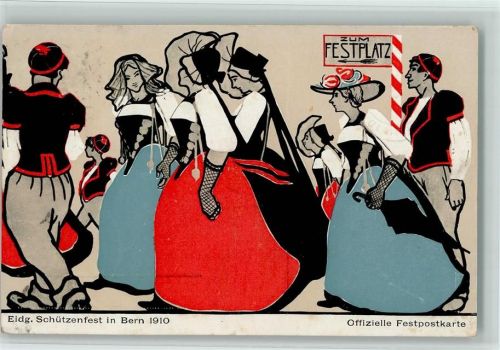 3000 Bern Berne Lithographie / Künstlerkarte Tanz Festplatz 1910 klassischer Sonderstempel