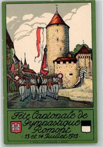 1680 Romont FR Künstlersteindruck Fete Cantonal de Gymnastique 13. u. 14. Juli 1913 Tombola No. 1383