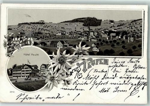 9053 Teufen AR 1899 Lithographie Hotel Hecht