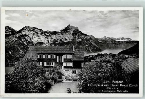 8757 Filzbach Gebrauchsspuren Ferienheim vom blauen Kreuz mit Leistkamm und Alvierkette