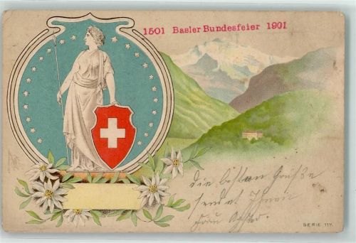 4000 Basel Bâle 1901 Prägedruck Bundesfeier Helvetia Patriotik Schweiz