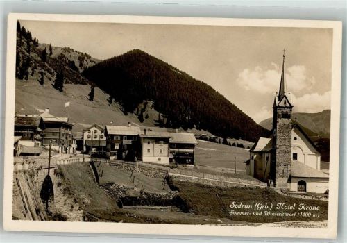 7188 Sedrun Foto AK Hotel Krone Kirche