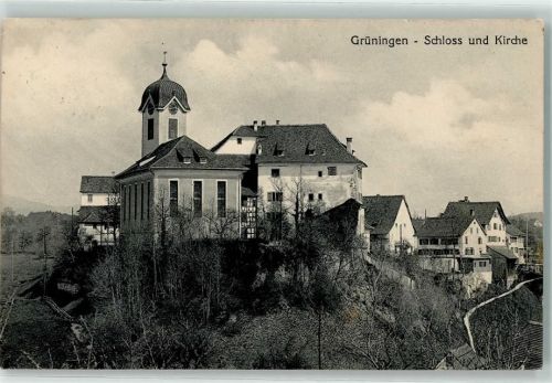 8627 Grüningen 1918 - Schloss und Kirche