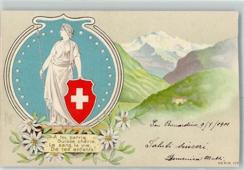 San Bernardino 1901 Prägedruck Helvetia Wappen Ort lt. Stempel
