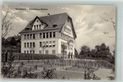 8805 Richterswil 1916 Foto AK Bahnpost Zug 3364 Schulhaus Breiten