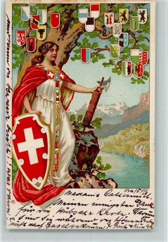 Helvetia und Wappen AK Helvetia 1901 Lithographie