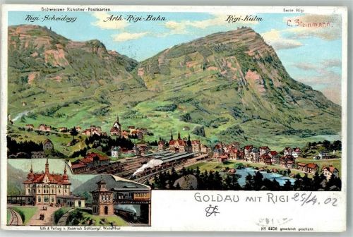 6410 Goldau 1902 Lithographie sign. Steinmann, C. Künstler-Postkarte