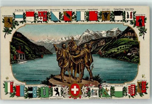 Prägedruck Rütlischwur der Eidgenossen Kantonwappen Verlag Guggenheim Nr. 9818 Patriotik Schweiz
