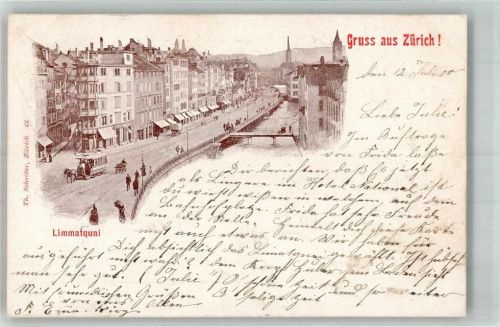 8000 Zürich 1900 Foto AK Pferdestraßenbahn Limmatquai