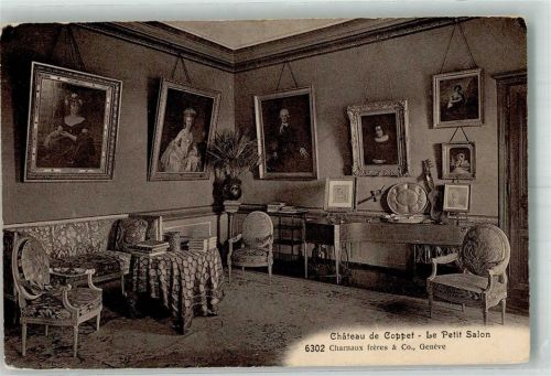 1296 Coppet 1940 Foto AK Schloss Le Petit Salon Bahnpost Zug 1231