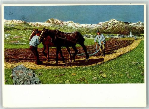 Künstlerkarte Pferde Pflügen Giovanni Segantini 1890 Am Pflug