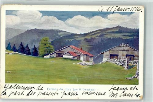 1916 Künstlerkarte sign. Delachaux Bauernhof