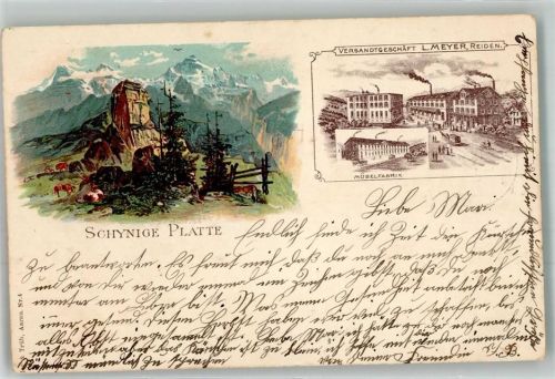 6260 Reiden 1900 Lithographie Schynige Platte Möbelfabrik L. Meyer Jubile de Union Posta Universelle