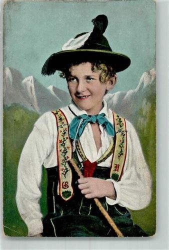 1900 Gebrauchsspuren Junge Lederhose Wanderstock