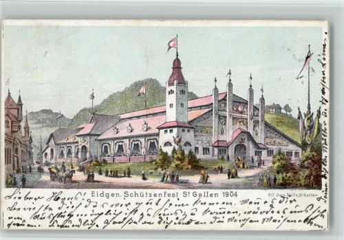 9000 St. Gallen S. Gallo Lithographie Festhalle 1904