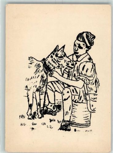 Künstlerkarte Senner mit Ziege AK