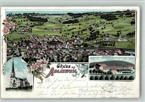 8134 Adliswil 1901 BOAKC Seidenfabrik Lithographie