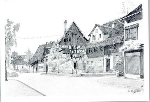 8952 Schlieren - Zeichnung, Dorfpartie