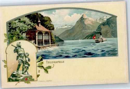 6440 Vierwaldstättersee Lithographie Tellskapelle