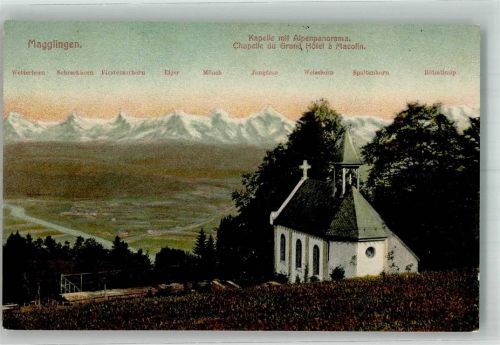 2532 Magglingen Macolin Foto AK Kirche mit Alpenpanorama