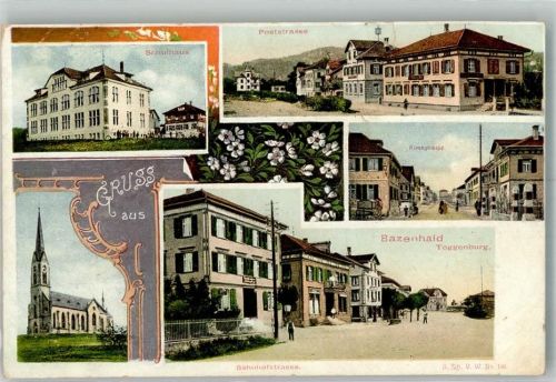 9602 Bazenheid Foto AK Poststrasse Kirchstrasse Kirche Schulhaus