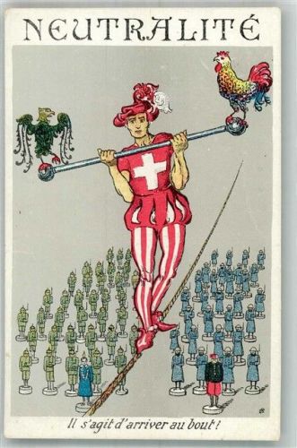 1916 Künstlerkarte Neutralität WK I Il s`agit d`arriver au bout Karikatur