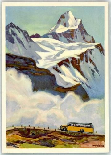 sign. Wieland, H.B. Alpenpost Postkutsche Schweiz 1937 Künstlerkarte