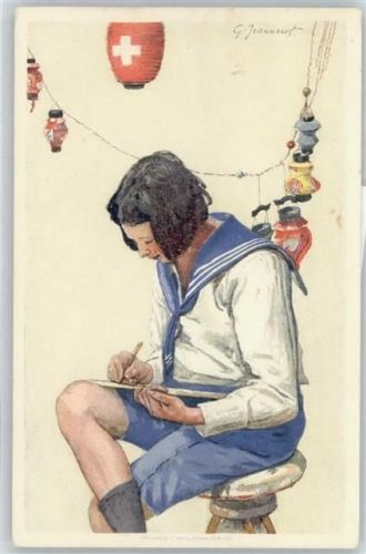 sign. G.J. , Lampions Bundesfeier Ganzsachen Schweiz