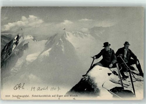 Jungfrau BE 1907 - Bergsteiger Nebeldurchblick