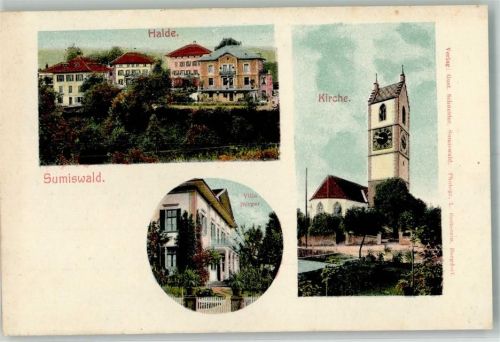 3454 Sumiswald 1908 Foto AK Kirche Pension