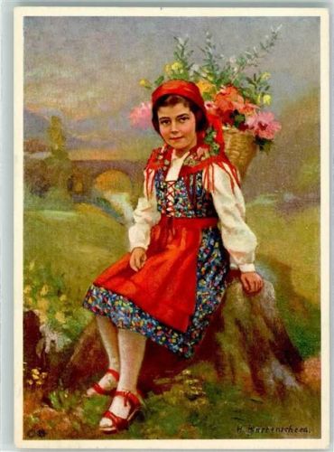 6500 Bellinzona Künstlerkarte Frau mit Blumen sign. Gorrenscheen Ort lt. Stempel
