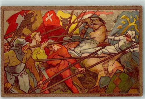 AK 1911 sign. Dunk Bundesfeier Ganzsachen Schweiz Gebrauchsspuren