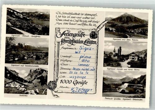 Sigriswil Postauto Gunten Kirche Sigriswild Hotel Bären Postkutsche Schweiz 1965 Foto AK