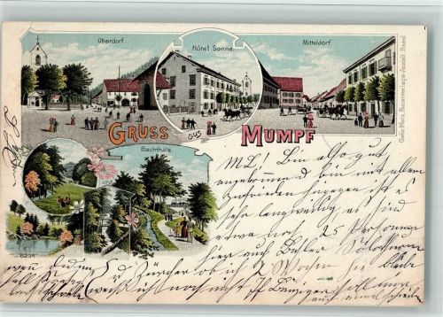4322 Mumpf 1899 BOAKC Hotel Sonne Bachthäle Lithographie