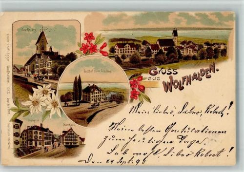9427 Wolfhalden 1898 BOAKC Lithographie Dorfplatz Gasthaus Zum Friedberg Helvetia Pfarrhaus Verlag Künzli Nr 1528