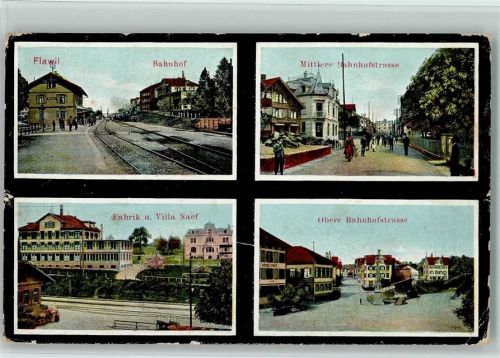 9230 Flawil 1912 - Bahnhof Mittlere Bahnhofstrasse Fabik und Villa Naef Obere Bahnhofstrasse