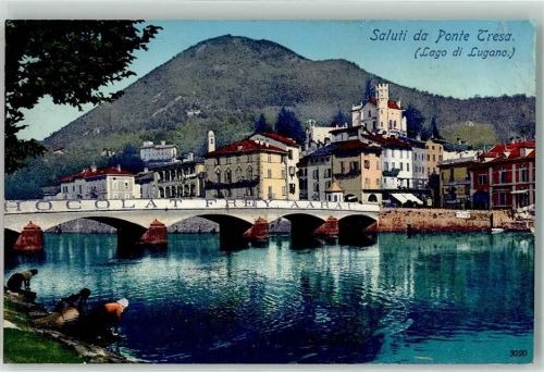 6988 Ponte Tresa 1912 - Brückenwerbung Chocolat Frey Aarau Frauen am Waschen