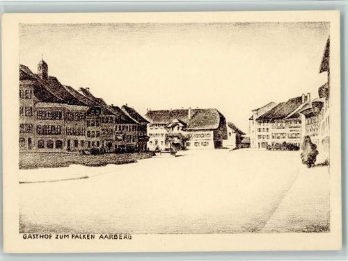 3270 Aarberg 1940 Künstlerkarte Zeichnung von Friedr. Wyss - Gasthof zum Falken , sehr gute Erhaltung AK